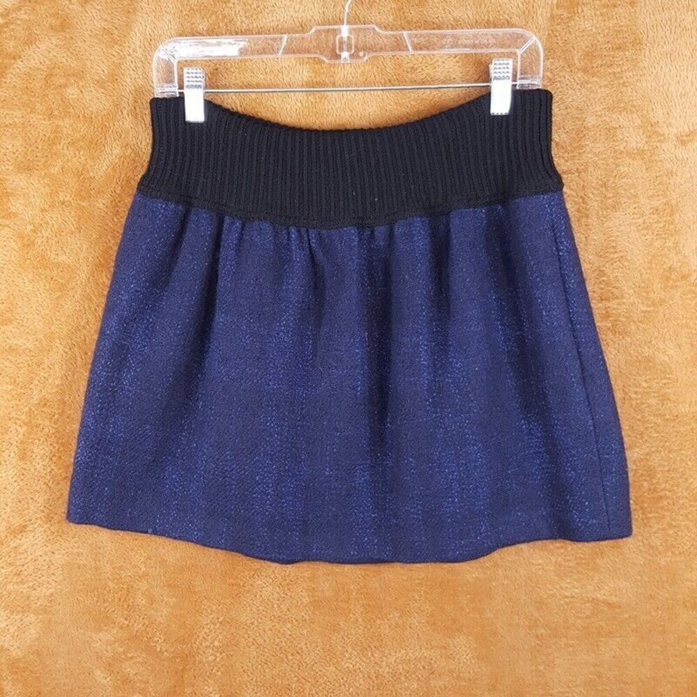 THEORY Womens Skirt Medium Blue Pull On Mini Knit Pleated Wool Blend Pockets